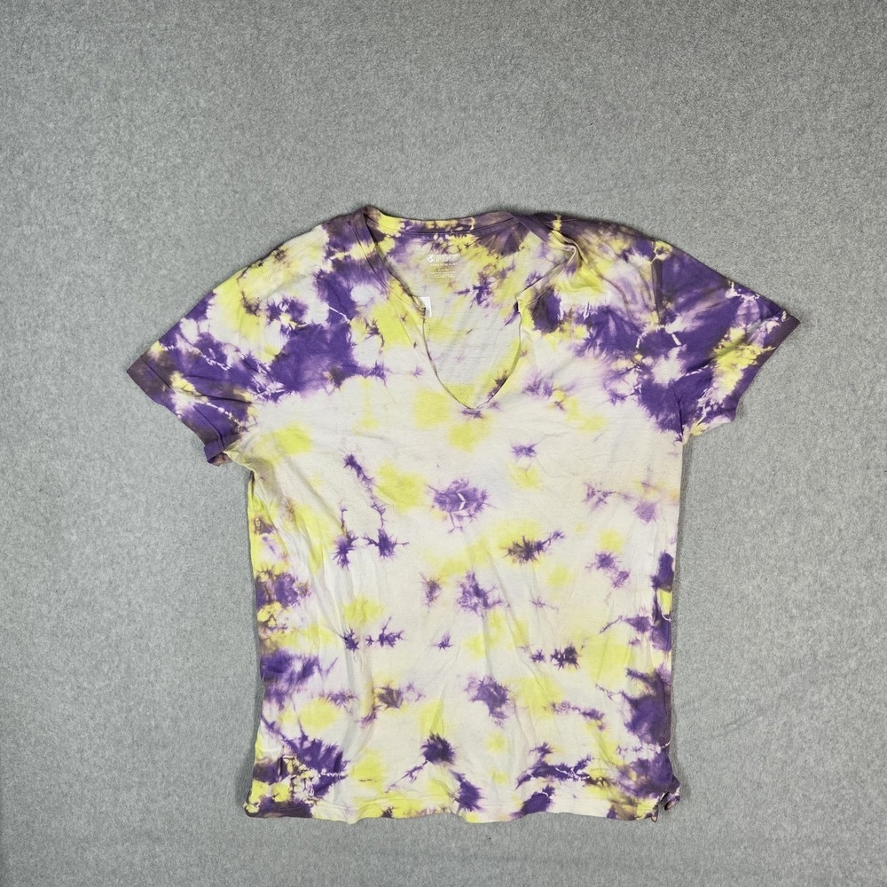 PINK Women Shirt M Purple Tie Dye V-Neck Pullover Short Sleeve
